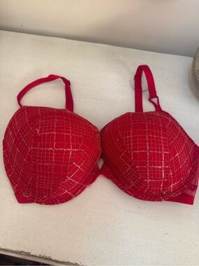 Victoria's Secret Red Bra with Gold Grid Detail